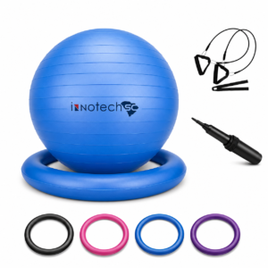 Innotech SC 65cm Yoga Ball with Base & Resistance Bands – Anti-Burst Matte Stability Ball – 750 lb Capacity – Includes Pump & Straps – 1 Pack – Blue