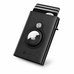 Mens Smart Wallet Card Holder for AirTag: Leather, Compatible with Apple Air Tag, RFID Blocking, Slim, Carbon Fiber, Minimalist - 9-14 Card Capacity | ID Window | Cash Slot
