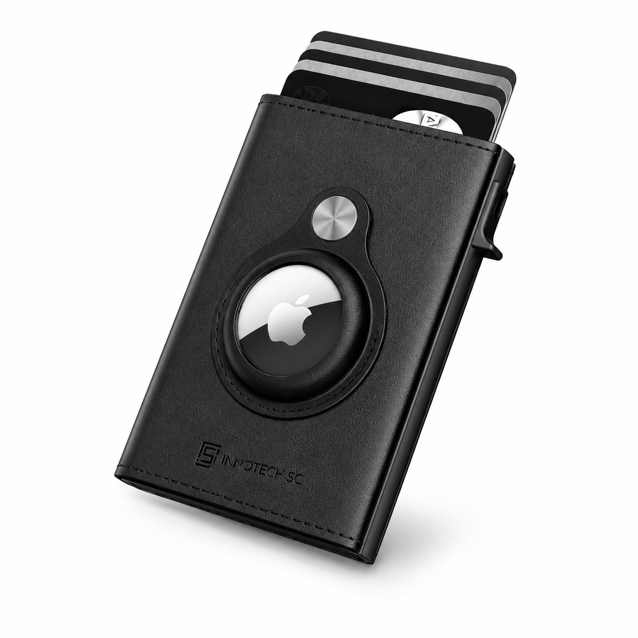 Mens Smart Wallet Card Holder for AirTag: Leather, Compatible with Apple Air Tag, RFID Blocking, Slim, Carbon Fiber, Minimalist - 9-14 Card Capacity | ID Window | Cash Slot