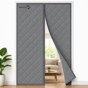 Magnetic Thermal Insulated Door Curtain Fits Door Size 74" x 80", Oxford Cloth Thicken Cotton Fiber Filled, Screen Cover Insulation for Front Back Sliding Door in Summer & Winter