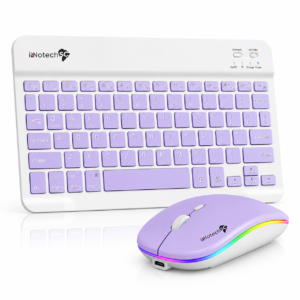 Innotech SC Rechargeable Bluetooth Keyboard and Mouse Combo-7-Color Backlit Ultra-Slim Portable Compact Wireless Mouse Keyboard Set for Android Windows Tablet Cell Phone iPad 13 and Above- Purple