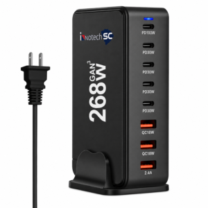 USB C Charger, 268W 8-Port Fast USB C Charging Station with 5 USB-C + 3 USB-A, Portable Multiport USB Charging Block Wall Hub for iPhone 15 14 13 12 iPad Pro MacBook
