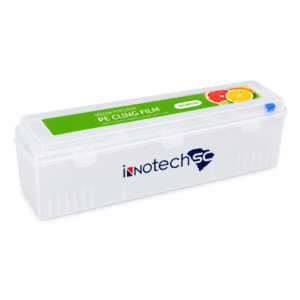 Innotech SC Plastic Cling Wrap Dispenser with Slider Cutter – Refillable Food Wrap Stretch Clear Film 11.8 Inch x 1198 Ft (Cutting Box + Cling Film), Easy Cut & Storage for Kitchen or Catering Use