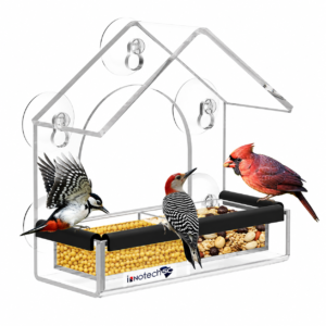 Innotechsc Window Bird Feeder with Strong Suction Cups (Clear) Bird Feeders for Outdoors Removable Tray and Large Seed Capacity