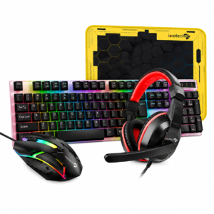 InnotechSc Gaming Keyboard and Mouse and Mouse pad and Gaming Headset, Wired LED RGB Backlight Bundle for PC Gamers and Xbox and PS4 Users - 4 in 1 Edition