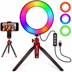 Innotech SC 10'' RGB Ring Light with USB Switch, Phone Holder & 1/4'' Screw Joint, LED Circle Lamp for Video Streaming, Webcam, Content Creation & Vlogging