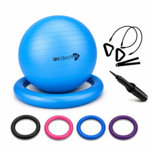 Innotech SC 65cm Yoga Ball with Base & Resistance Bands – Anti-Burst Matte Stability Ball – 750 lb Capacity – Includes Pump & Straps – 1 Pack – Blue