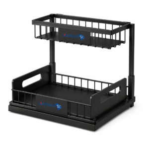 INNOTECH SC 2-Tier Pull-Out Under Sink Organizer, Heavy-Duty Sliding Cabinet Storage Shelf, Space-Saving Kitchen & Bathroom Rack, Black