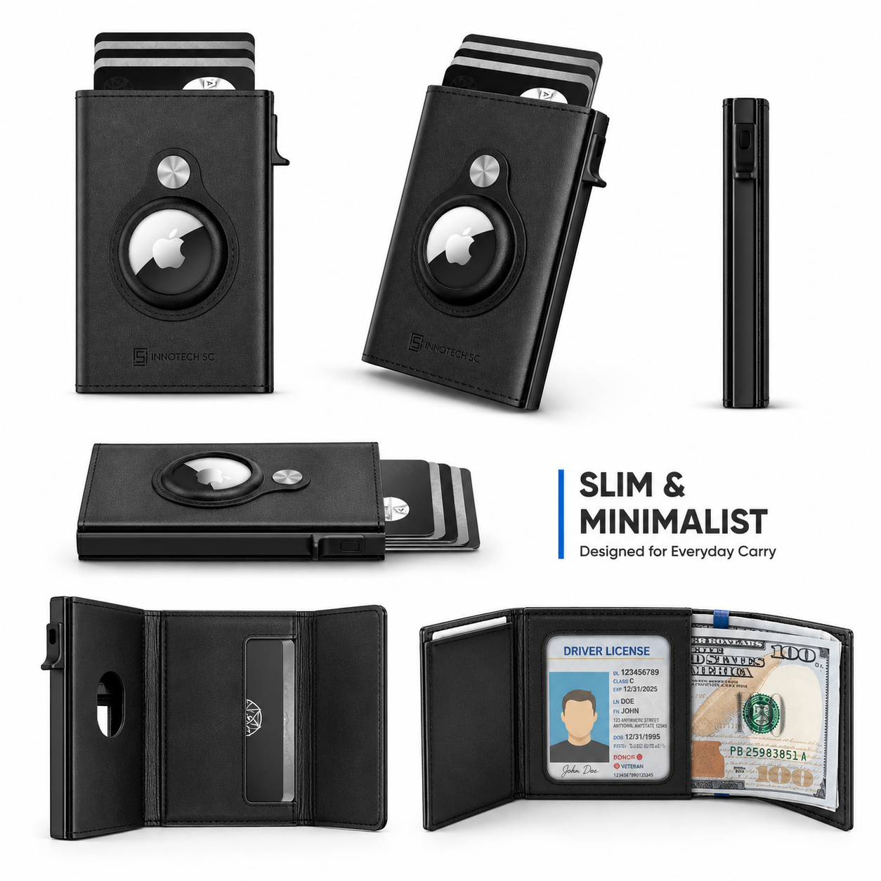Mens Smart Wallet Card Holder for AirTag: Leather, Compatible with Apple Air Tag, RFID Blocking, Slim, Carbon Fiber, Minimalist - 9-14 Card Capacity | ID Window | Cash Slot - Image 2