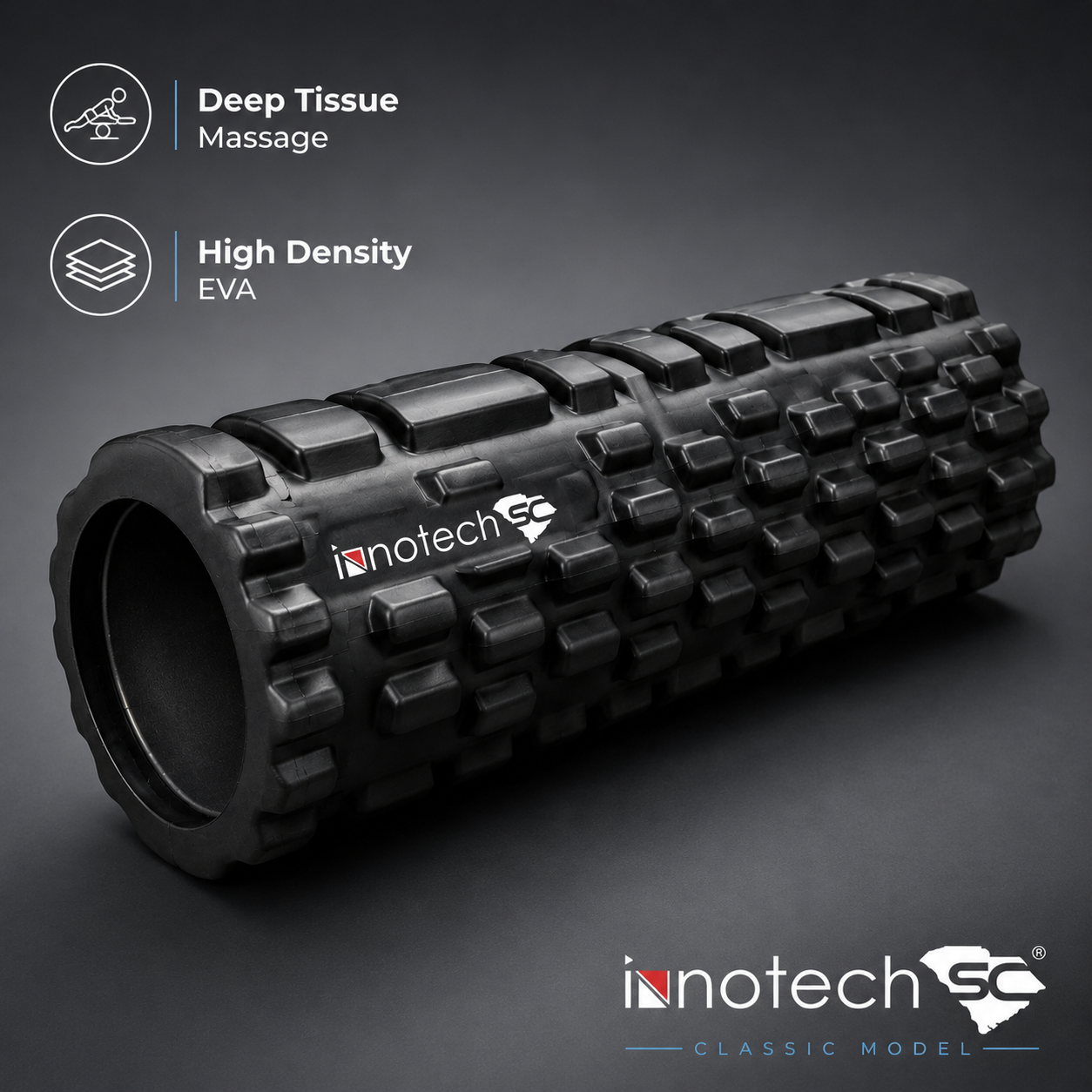 Innotech SC Classic Foam Roller for Deep Tissue Massage & Muscle Recovery, EVA Foam Roller for Yoga, Fitness, Physical Therapy, 13” x 5”, Textured Massage Roller- Black - Image 2