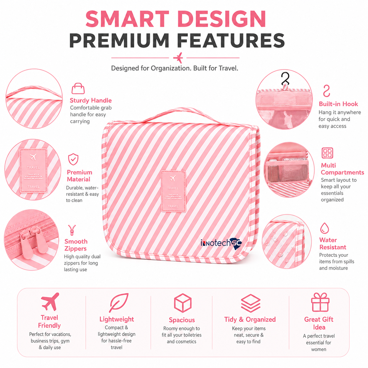 Weavehouse Travel Toiletry Bags with Hook, Hanging Toiletries Bag for Women Makeup Travel Bag, Small Cosmetic Travel Bag Organizer - Image 3