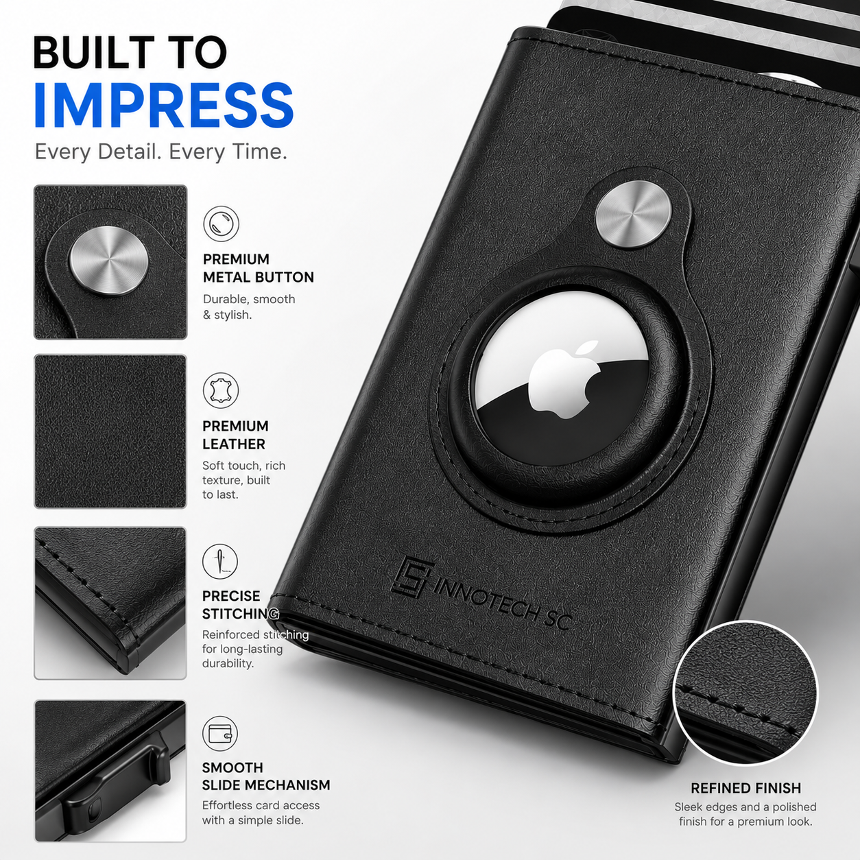 Mens Smart Wallet Card Holder for AirTag: Leather, Compatible with Apple Air Tag, RFID Blocking, Slim, Carbon Fiber, Minimalist - 9-14 Card Capacity | ID Window | Cash Slot - Image 4