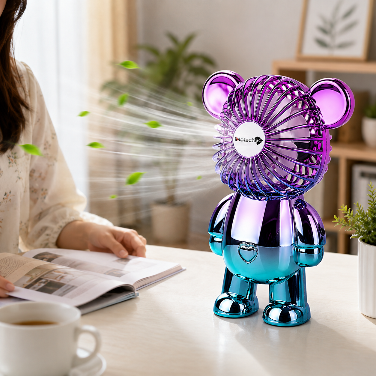 Innotech 3-Speed Adjustable Electroplating Cute Bear Desk Fan - Image 7