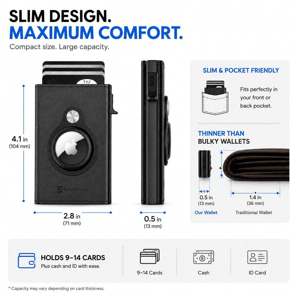 Mens Smart Wallet Card Holder for AirTag: Leather, Compatible with Apple Air Tag, RFID Blocking, Slim, Carbon Fiber, Minimalist - 9-14 Card Capacity | ID Window | Cash Slot - Image 6