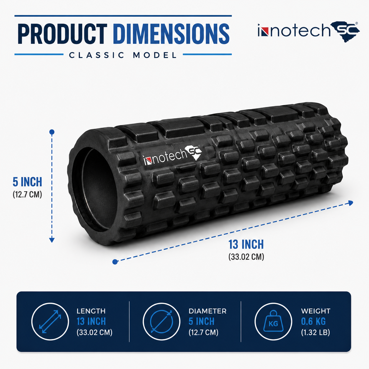 Innotech SC Classic Foam Roller for Deep Tissue Massage & Muscle Recovery, EVA Foam Roller for Yoga, Fitness, Physical Therapy, 13” x 5”, Textured Massage Roller- Black - Image 6