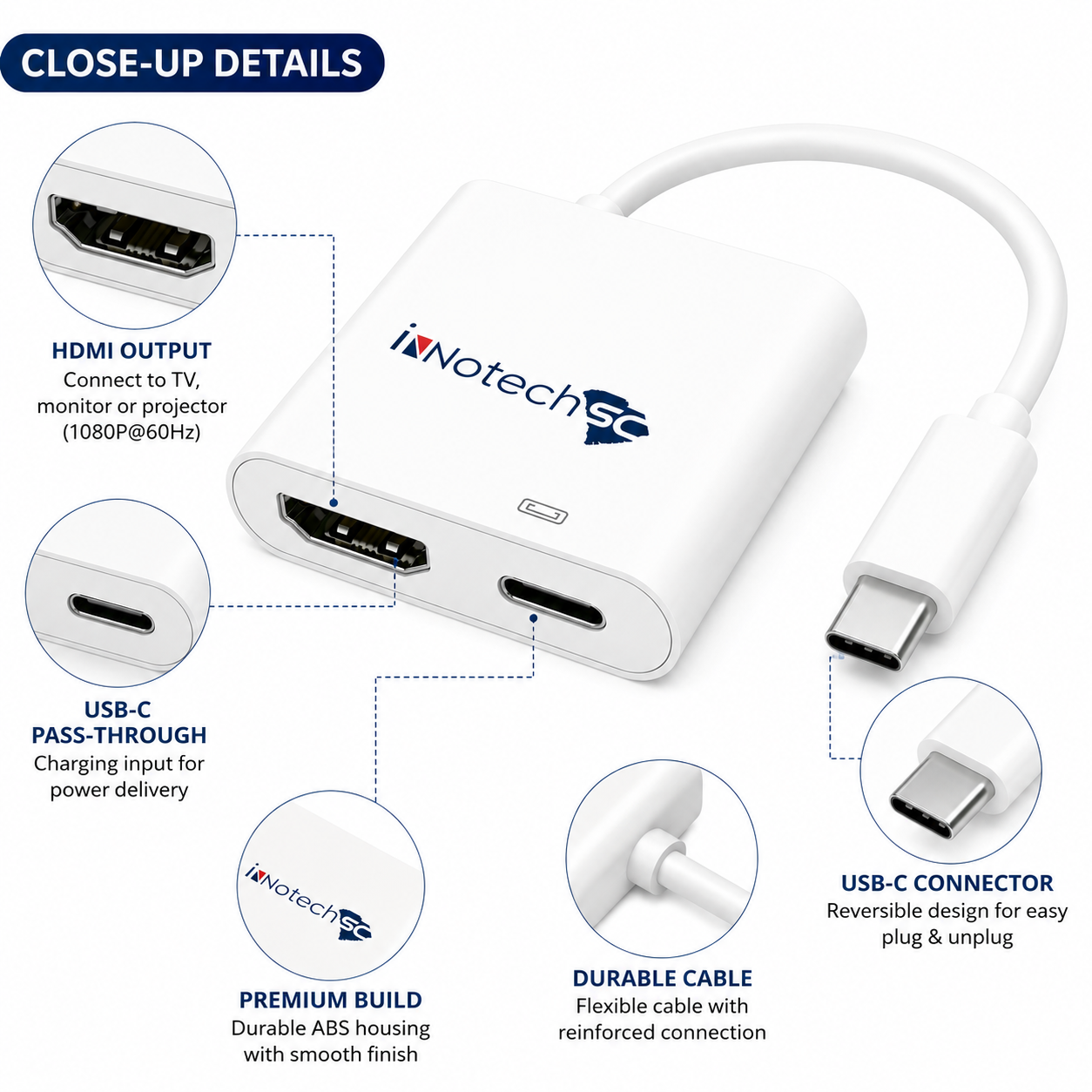 USB C to HDTV Digital AV Adapter( Apple MFI Certified) 1080P HD Video HTV Sync Screen Connector Cable with Charging Port Compatible with iPhone 15 series/Android on HDTV/Projector/Monitor - Image 5