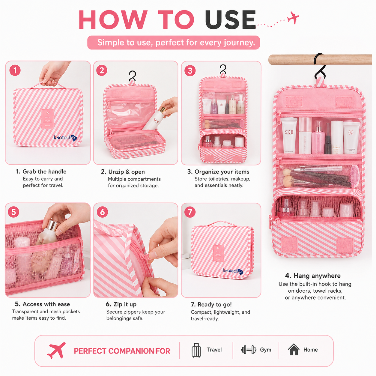Weavehouse Travel Toiletry Bags with Hook, Hanging Toiletries Bag for Women Makeup Travel Bag, Small Cosmetic Travel Bag Organizer - Image 8