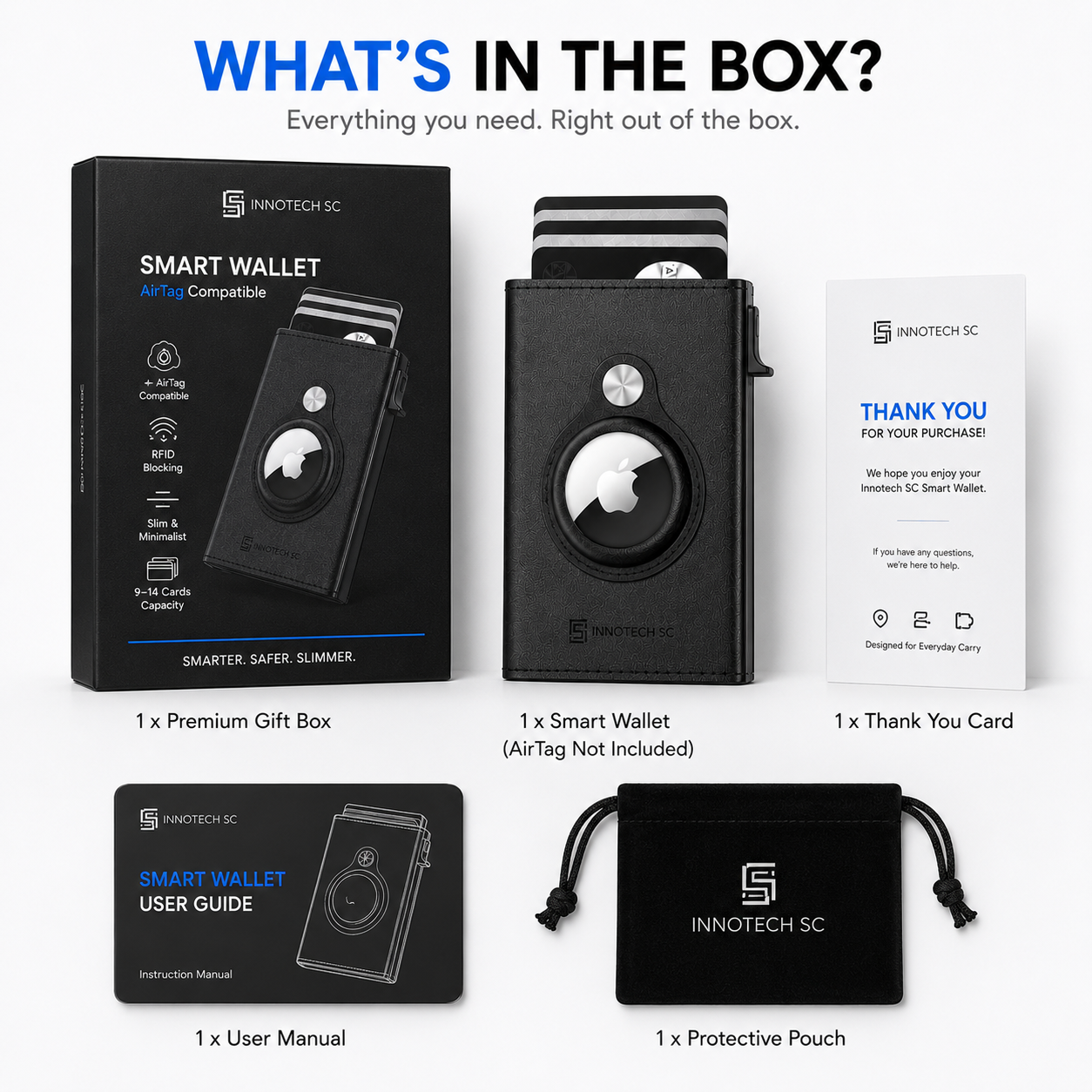 Mens Smart Wallet Card Holder for AirTag: Leather, Compatible with Apple Air Tag, RFID Blocking, Slim, Carbon Fiber, Minimalist - 9-14 Card Capacity | ID Window | Cash Slot - Image 9