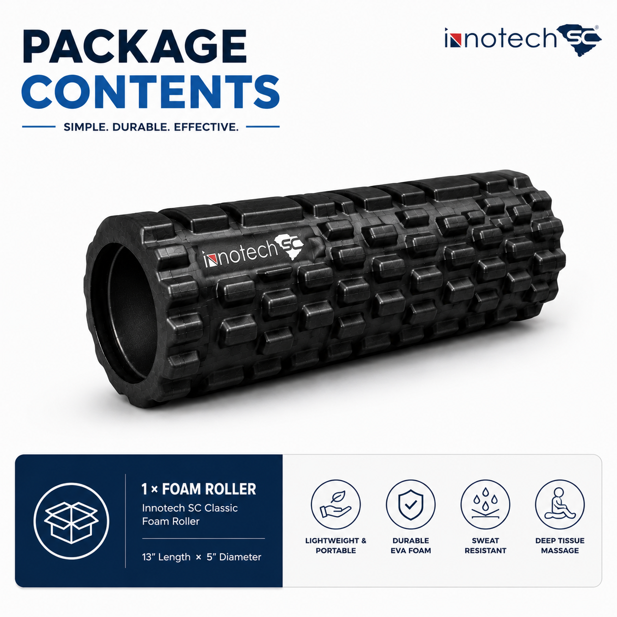 Innotech SC Classic Foam Roller for Deep Tissue Massage & Muscle Recovery, EVA Foam Roller for Yoga, Fitness, Physical Therapy, 13” x 5”, Textured Massage Roller- Black - Image 9