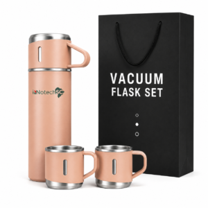 InnotechSc Stainless Steel Thermo 500ml/16.9oz Vacuum Insulated Bottle with Cup for Coffee Hot drink and Cold drink water flask- Pink Set