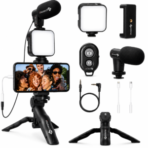Vlogging Kit for iPhone, Android with Tripod, 36 LED Light, Vlogging Starter kit with Mini Microphone for Live Stream, Video Calls, Vlogging