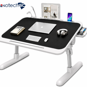 Innotech SC Adjustable Study Desk with LED Light, Mini Fan & USB Charging Port, Foldable Laptop Bed Desk with Drawer, 0–36° Tilt, Height Adjustable – Black
