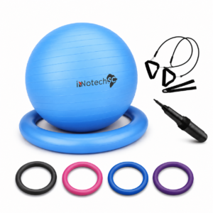 Innotech SC 65cm Yoga Ball with Base & Resistance Bands – Anti-Burst Matte Stability Ball – 750 lb Capacity – Includes Pump & Straps – 1 Pack – Blue