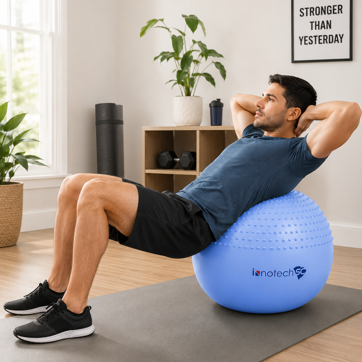 Innotech SC 65 cm (25.5 Inch) 2-in-1 Massage & Yoga Exercise Ball with Pump, Anti-Burst Stability Ball for Fitness, Pregnancy, Office Chair & Balance Training, Blue - Image 4