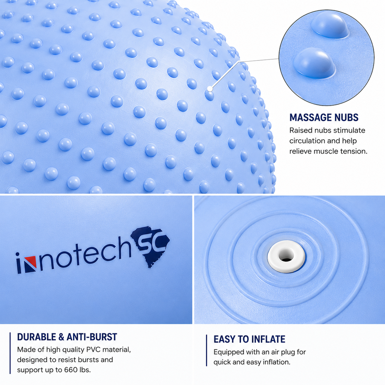 Innotech SC 65 cm (25.5 Inch) 2-in-1 Massage & Yoga Exercise Ball with Pump, Anti-Burst Stability Ball for Fitness, Pregnancy, Office Chair & Balance Training, Blue - Image 5